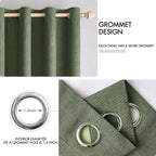 MIULEE 100% Blackout Linen Textured Curtains for Bedroom Solid Thermal Insulated Olive Green Grommet Room Darkening Curtains & Drapes Luxury Decor for Living Room Nursery 42 x 63 Inch (2 Panels)