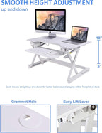 Rocelco 32" Height Adjustable Standing Desk Converter BUNDLE - Sit Stand Computer Workstation Riser with Anti Fatigue Mat - Dual Monitor Retractable Keyboard Tray Gas Spring - Black (R EADRW-MAFM)