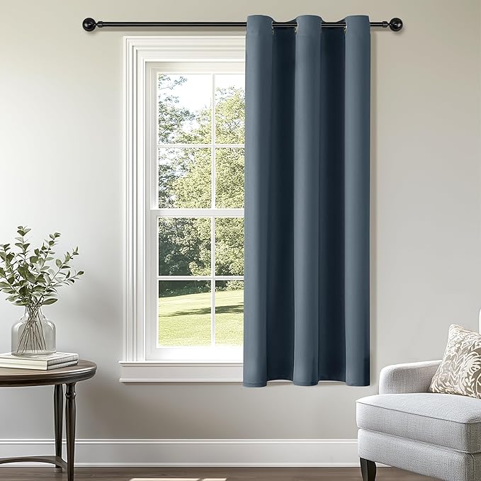 ChrisDowa Grommet Blackout Curtains for Bedroom - Thermal Insulated Room Darkening Curtains for Living Room (1 Panel Set, Stone Blue, 42W x 63L)