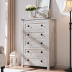 RedLemon Farmhouse 5 Drawer Dresser, 48" Tall Rustic Chest of Drawers, Wood Dresser for Bedroom, Living Room, Hallway, Antique Brush White