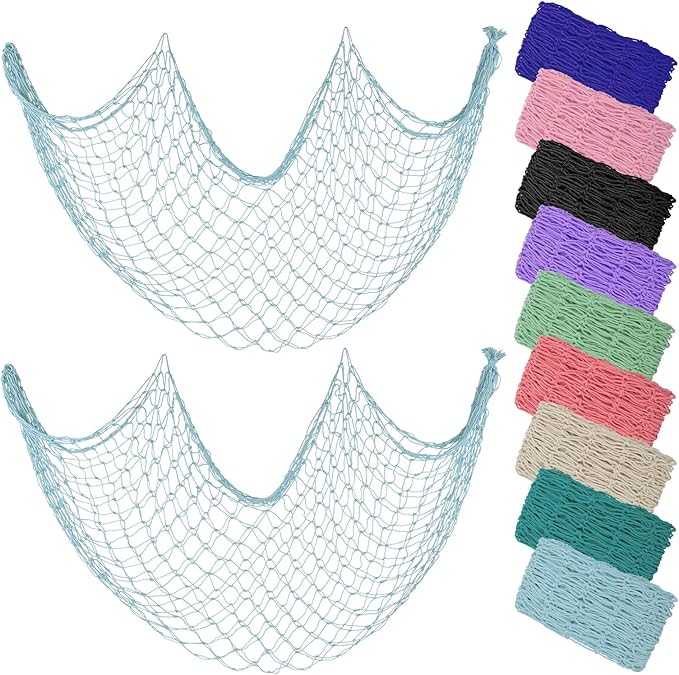 ZUEXT Fish Netting Decoration Light Blue 80x40 Inch, 2 Pack Large Picture Fish Net,Wall Photo Hanging Fishnet for Nautical Mermaid Pirate Ocean Theme Hawaii Beach Under The Sea Party Decoration