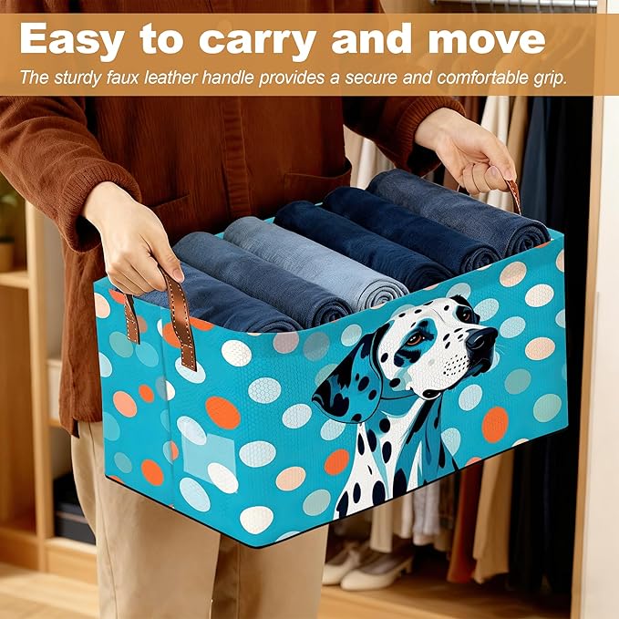 Storage Bin with Handles, Blue-Spotted Dog Cute Animal Collapsible Laundry Baskets for Books, Laundry - Use in Nursery, Closet Organizers and Storage, Blanket Basket