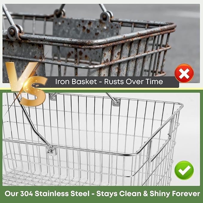 2 Pack Picnic Baskets with Handle, Pantry Organizers and Storage Basket, Stainless Steel Cabinet Organizer, Multi-functional Basket, for Gathering,Closets,Pantry,Garage,Bathroom,Picnic & More (S+L)