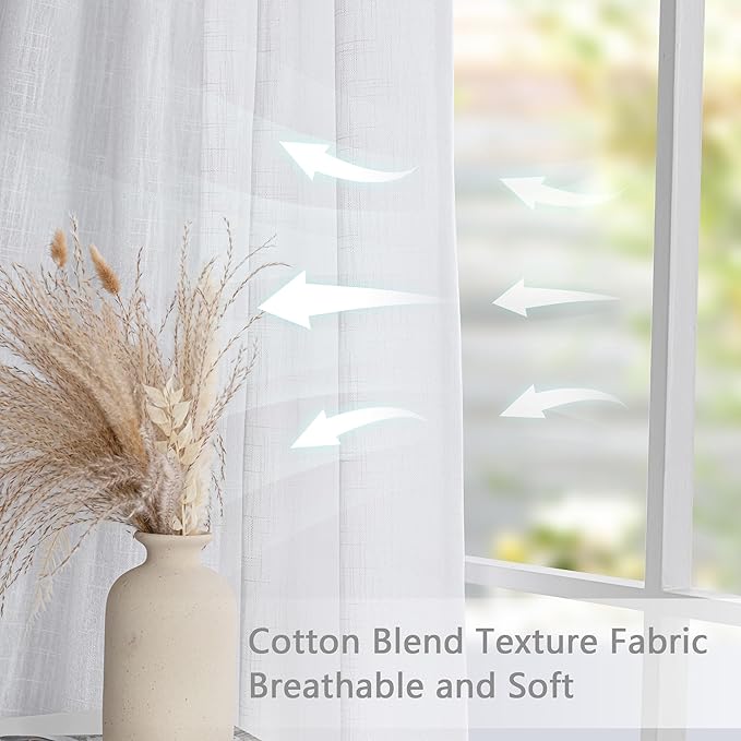 MYSKY HOME White Curtains 96 Inches Long Semi Sheer Drapes Light Filtering for Sliding Glass Door Window Treatments Pinch Pleated Soft Cotton Blend Panels Linen Look Farmhouse Style, 40" x 96", 2 PCS