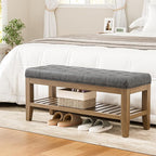 End of Bed Storage Bench, 42.9" Entryway Shoe Bench with Solid Wood Shelf, Upholstered Ottoman with Padded Seat for Bedroom, Hallway and Lining Room, Dark Gray