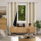 Beige Blackout Curtains 84 Inch Length 2 Panels Set for Living Room, Thermal Insulated 100% Room Darkening Light Blocking Soundproof Grommet Window Curtains with Black Liner, Each 42 Inch Wide