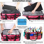 Extra large Cleaning Caddy Bag Built-in Sturdy Support Board, Cleaning Organizer with Detachable Divider, Cleaning Supply Tote with Adjustable Shoulder Strap (Pink, 19'' x 11'' x 11'')