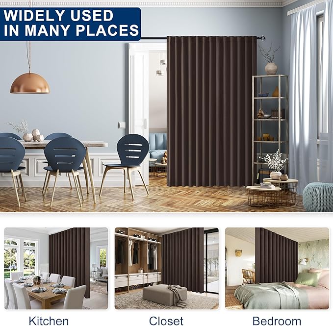 Hiasan Room Divider Curtains Patio Sliding Door Blackout Curtain Privacy Room Thermal Insulated Noise Reduction Panel with Back Tab & Rod Pocket for Bedroom Partition(80 x 84 Inches, Brown)