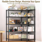Himimi Storage Shelves-5 Tier Heavy Duty Wire Shelving Unit with Leveling Feet, 1500LBS Adjustable Metal Shelves Organizer for Kitchen Garage Pantry Laundry, 60" W*14" D*72" H, Black