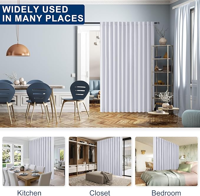 Hiasan Room Divider Curtains Patio Sliding Door Blackout Curtain Privacy Room Thermal Insulated Noise Reduction Panel with Back Tab & Rod Pocket for Bedroom Partition(80 x 84 Inches, Greyish White)