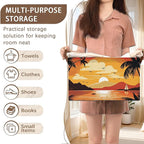 Foldable Collapsible Storage Bin with Summer Sunset Design-17x11.5x10.5 Inch Organizer Basket for Beach Decor, Home Storage-Single Pack, No Lid Space-Saving Box