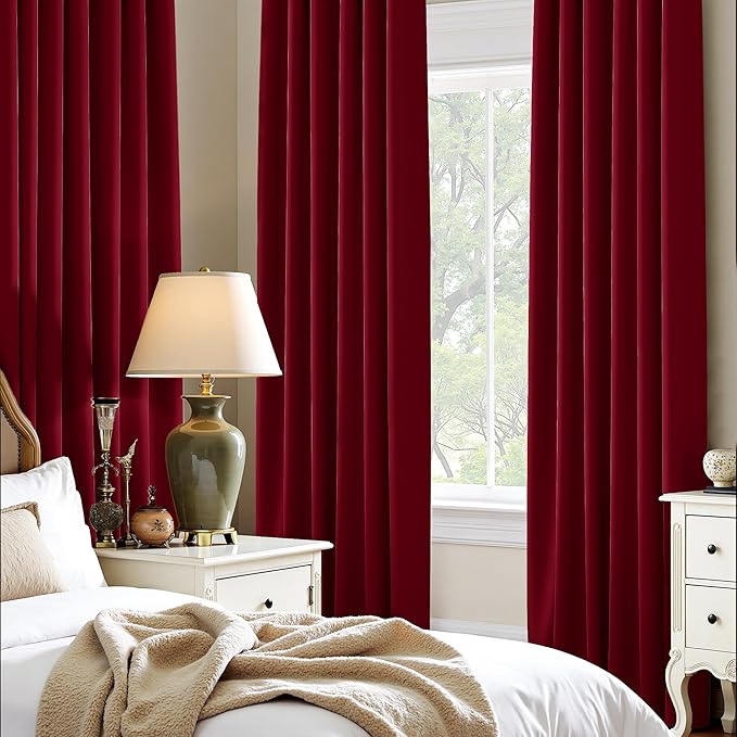 PONY DANCE Burgundy Red Blackout Curtains, Lights Block Out Window Treatment Curtain Sets for Home Decoration on Christmas & Thanksgiving Day (2 Panels,Red, W42 x L40 inches)