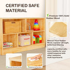 Wingyz Rubber Wood Montessori Bookshelf, 5-Section Wooden Storage Cabinet, 2 Shelf Bookcase Toy Storage Organizer, 43.3"L Montessori Shelf for Kids Rooms Classroom Playroom Nursery Daycare, Child-Safe