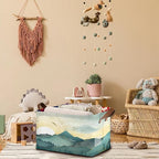Sun Mountains Storage Basket Large 17x11.5x10.5 Inches - Collapsible Fabric Organizer Bin with Handles for Living Room, Bedroom, Blankets - Decorative Hamper with Scenic Mountain Design - Single Pack