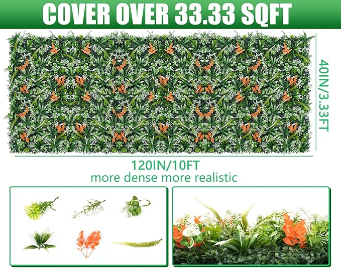 Artificial Boxwood Roll Panels 40"x120"(33.33 SQFT), Grass Wall Panels UV-Anti Greenery Privacy Hedge Screen for Indoor Outdoor Patio Balcony, Party Garden Fence Decor