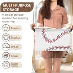 Baseball Texture Storage Basket Large 17x11.5x10.5 Inche-Collapsible Fabric Organizer Bin with Handles for Sports Gear,Toys,Laundry-Foldable Decorative Hamper with Stitched Leather Design-Single Pack