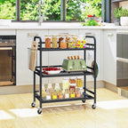 HDANI 3 Tier Metal Mesh Utility Cart,Large Capacity Multipurpose Heavy Vehicle,Rolling Trolley with to Hooks and One Basket(Black)