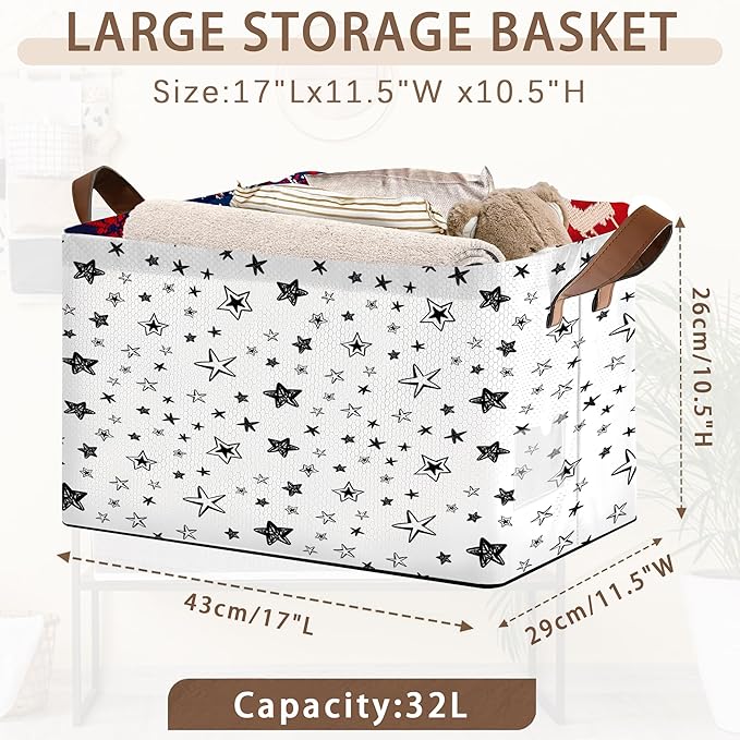 Graffiti Star Storage Basket Large 17x11.5x10.5 Inches - Urban Collapsible Fabric Organizer Bin with Handles for Bedroom,Closet,Toys - Foldable Decorative Hamper with Street Art Design - Single Pack