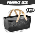 Sadnyy 4 Pcs Plastic Mesh Garden Harvest Basket Storage Basket with Wooden Handle Multi Functional Mesh Bin for Kitchen Cabinet Picnic Fruit Vegetable Gathering Organizer(Large,Black)