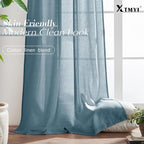 XTMYI Stone Blue Curtains 90 Inches Long for Living Room,Light Filtering Country Vintage Hooks Pleated Back Tab Semi Sheer Linen Curtains for Bedroom 2 Panels Set,Dusty Blue