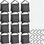 12 Packs Photography Weight Bags Photo Studio Filled Weight Bag Empty Heavy Sandbag Set for Photography Tripod Stand Light Stand Sports Outdoor Photo Video Studio Boom Brackets (Black)