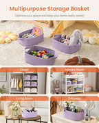 KALLAX Small Woven Basket, 14 x 10 x 5.6 Inches, Small Storage Baskets for Organizing, Gift Baskets Empty, Cute Rope Shelf Closet Storage Bins for Shelves, Dog Toy Basket, Purple