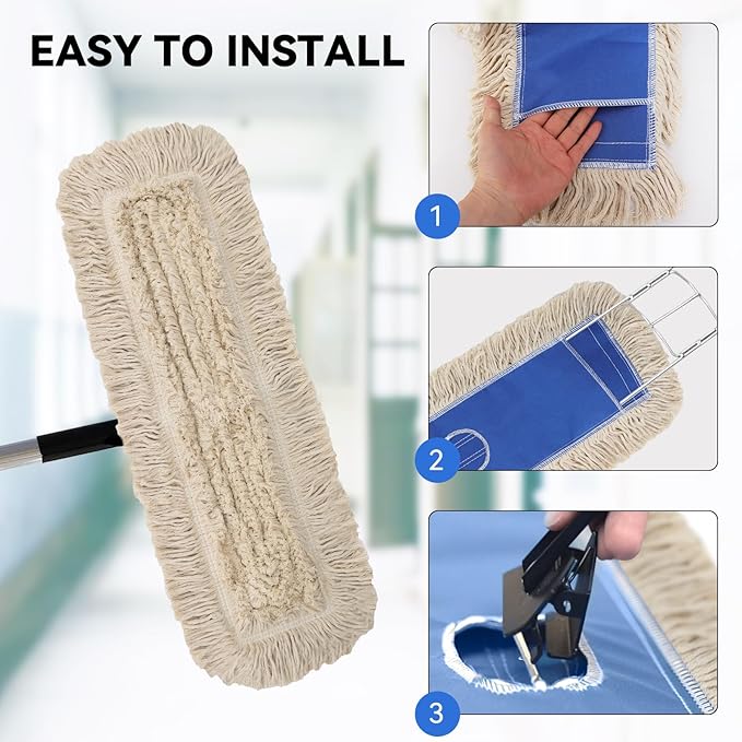 24 Inch Dust Mop Head: Replacement Medium Washable Commercial Sweeper and Janitorial Dust Mop Head Replacement