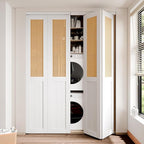 BARNER HOME Cane Bi-fold Doors - for 48in.（24in.x2） x 80in. Opening, Webbing & Wood Interior Door Slab, Including Hardware, MDF, White Folding Door for Wardrobe