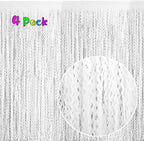 4 Pack White Door Streamers Foil Backdrop - 3.3x6.6ft Metallic Tinsel Foil Fringe Curtains Photo Booth Backdrop for Party Decoration
