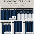 Navy Blue Blackout Curtains 108 Inch Length for Boys Rooms/Bedroom, Floor to Ceiling Track Pleated Drapes with Hooks Linen Thermal Coastal Curtain Dark Blue Window Burg 50"Wx108"Lx2Panels Back Tab