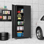 Aobabo 73" H Metal Storage Cabinet with Wheels for Garage, Rolling Tool Cabinet with 4 Shelves, for Home Office, Black, Assembly Required