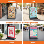 Heavy Duty Rolling Sidewalk Sign 24x36 Inch - Double-Sided Sandwich Board Poster Stand with Wheels, Slide-in Floor Standing Sign Holder Stand for Outdoor Business Advertising (Frame only)