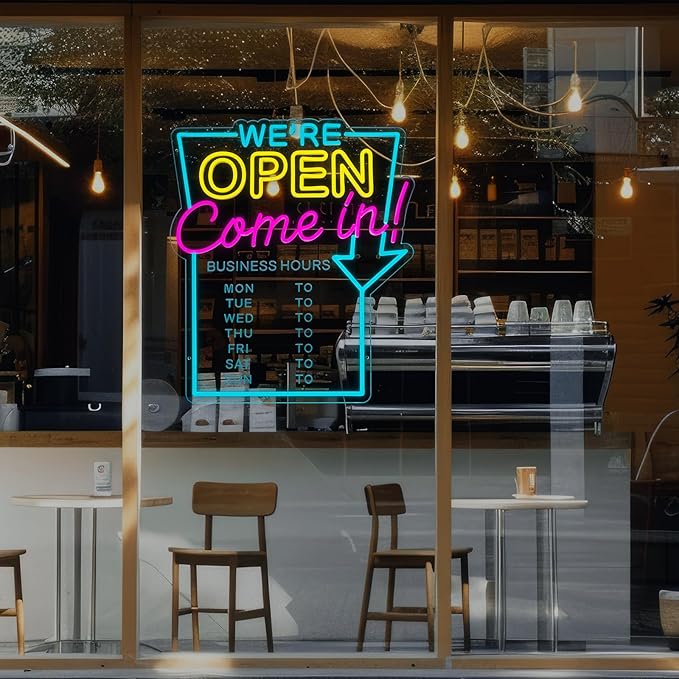 MissAudrey Open Neon Sign for Business with Cycle Timer,We're Open Come In Business Hours Neon Sign with Dimmable for Store front Window Shop Store Bar Salon Cafes Pubs Hotel Wall Decor
