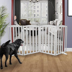 Freestanding Dog Gate Indoor,Doggie Gate Foldable Pet Gates for Doorways,Stairs or Hallways, Wooden Grey Pet Gate for The House, Pet Fence with Support Feet Included,32 "Height-4 Panels