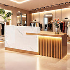 Reception Desk with Counter LED Light and Lockable Drawers and Storage Tall Modern Front Desk Reception Counter for Checkout Lobby Beauty Salon B Right 63inch/160cm