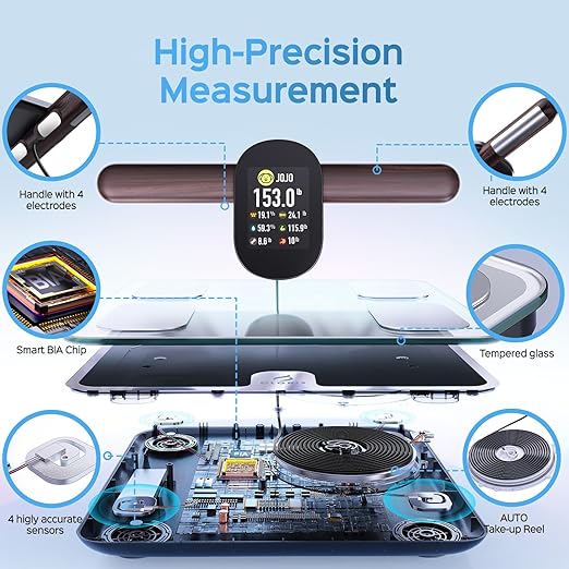 CLORIS Digital Smart Scale for Body Weight Fat BMI Muscle Mass 28 Body Composition Measurement Health Analyzer 8 Electrodes with App Bluetooth, Full-Color TFT LCD