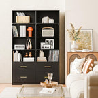 Cozy Castle 74.1'' Bookshelf,Tall Bookcase with Drawers, 4-Tier Open Bookshelf with Adjustable Storage Shelves,23.6 Inches Wide Floor Standing Bookcase for Home Office,Bedroom,Living Room,Black