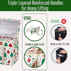 VENO 2 Pack Christmas Cooler Bag Insulated Reusable Grocery Shopping Bag, Food Delivery, Heavy Duty, Large Size, Durable Handles, Double Zippers, Lid, Collapsible (Jingle Mix, 2 Pack)
