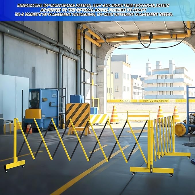 2 Set 16.8FT Industrial Metal Expandable Barricade，Retractable Traffic Fence with Casters, Folding Security Gate, Portable Barricade Gate for Construction Area, Traffic Control, Driveway and Garden