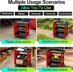 Heavy Duty 3 Tier Rolling Tool Cart, Mechanic Storage Organizer with Pegboard & Hooks, Lockable Wheels Utility Cart for Garage, Auto Repair Shop, Workshop, Warehouse（Red & Black）