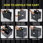 Folding Utility Cart Portable Rolling Crate Handcart Shopping Trolley Collapsible Tool Box, with Lid, Basket on 4 Rotate Wheels, for Grocery, Office, Luggage, Teacher (Black)