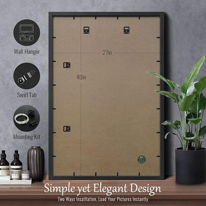 VCK 27x40 Poster Frames Set of 5 Exclusive Woodgrain Black Picture Frame, Wall Mounting Hanging