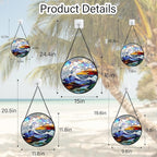 Stained Glass Window Hanging, Abstract Colorful Ocean Waves Landscape Suncatcher for Doors Window Home Sun Catchers Decor Mother's Day Birthday Gifts for Women, Men Mom 7.8 in