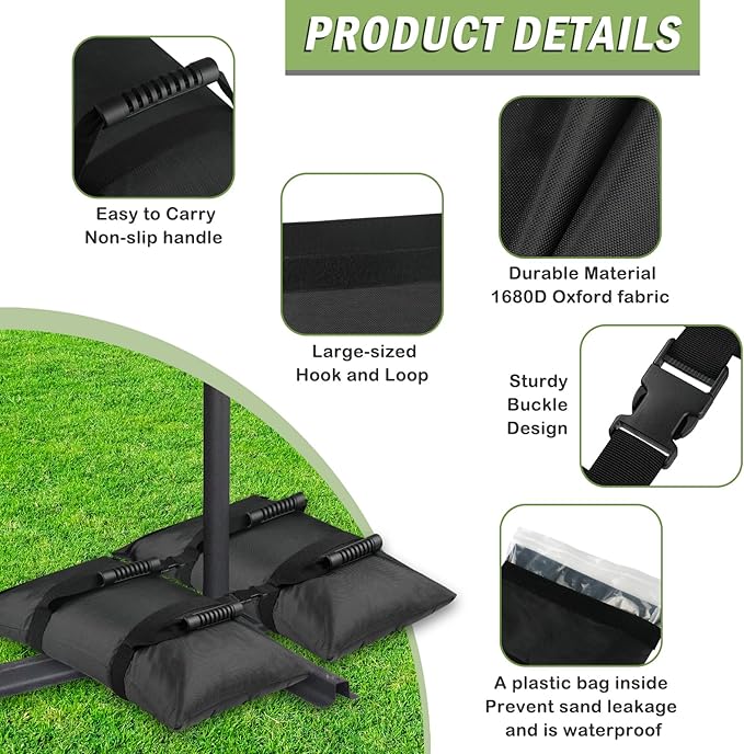 Esmorah Umbrella Base Weights Sand Bags, 2 Pack 65lbs Fillable Weight Bags to Hold Things Down, Black Weighted Base Sandbags for Outdoor Furniture Patio Cantilever Umbrellas Stand (Without Sand)
