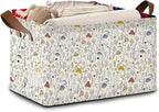 Retro Mushroom Storage Basket Large 17x11.5x10.5 Inche-Collapsible Fabric Organizer Bin with Handles for Cottagecore Decor, Nursery, Forest Theme-Decorative Hamper with Whimsical Fungi-Single Pack