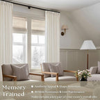 Memory Shape Trained Pinch Pleated Linen Curtains 100 Inches Long for Living Room Bedroom Custom Pleat with Hooks for Track Back Tab Light Filtering Window Curtain 100 Inch Drapes for Dining Room