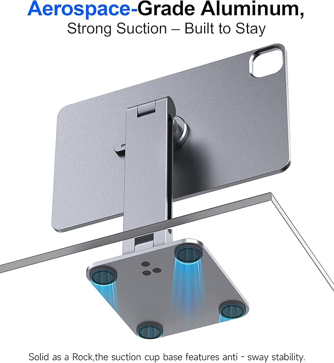Magnetic iPad Stand with Wireless Charging, 18W Charger, Suction Cup Base, 360° Rotating Panel & Foldable, ONLY for iPad Pro11"(4th/3rd/2nd), Air11"(M3/M2), Air10.9"(5th/4th), Work & Study Desk - Gray