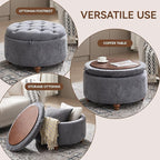 30Inch Round Storage Ottoman with Tray, Modern Tufted Circle Coffee Table with Storage, Upholstered Ottoman with Removable Top for Living Room, Bedroom, Chenille Blue