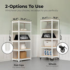 HOMEDANT House 5-Tier Metal Rolling Cart Shelf Rack Casters Heavy Duty Laminated Wheel Shelving Unit Adjustable Utility Storage Shelves Organizer Shelf Kitchen Garage (3, (S) 24.4" W, White)