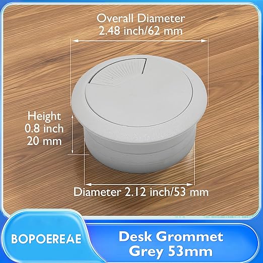 Desk Grommet 2-1/16" (53 mm), Desk Cord Hole Cover, Cable Grommet ABS Plastic, Desk Hole Grommet for Office and Home Table Cable, Detachable Adjustable Cable Cord Organizer (Light Grey 2 Pcs)
